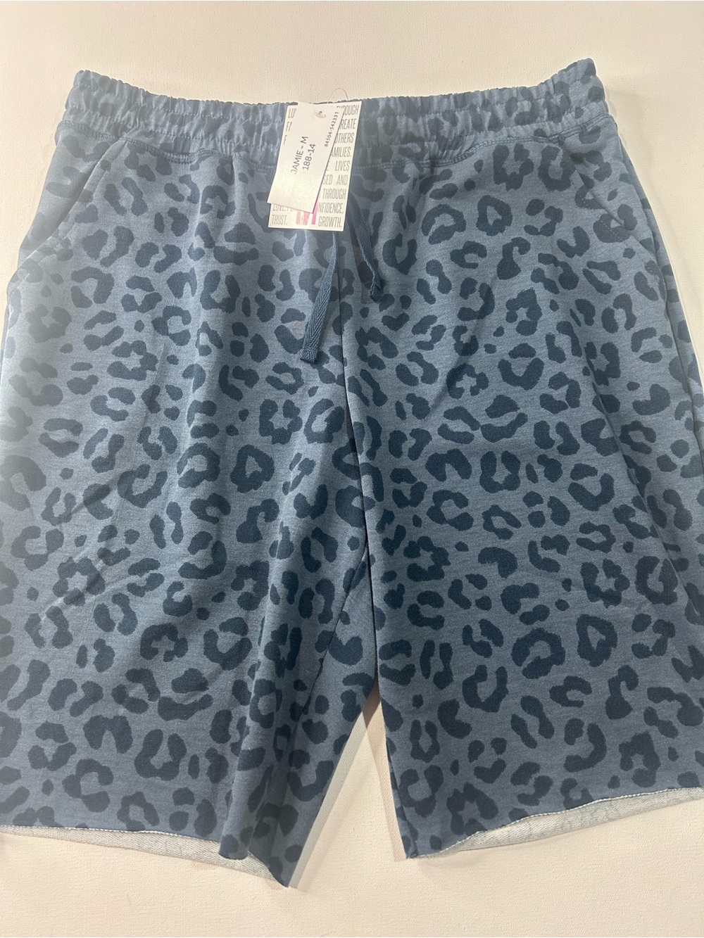NWT LuLaRoe Medium Jamie Blue Leopard Print Sweat Shorts
